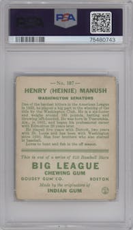 Heinie Manush from the 1933 Goudey set graded by PSA and given an overall grade of 2.