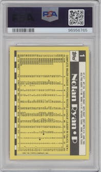 Nolan Ryan from the 1990 Topps Tiffany set graded by PSA and given an overall grade of 9.