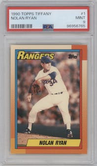 Nolan Ryan from the 1990 Topps Tiffany set graded by PSA and given an overall grade of 9.