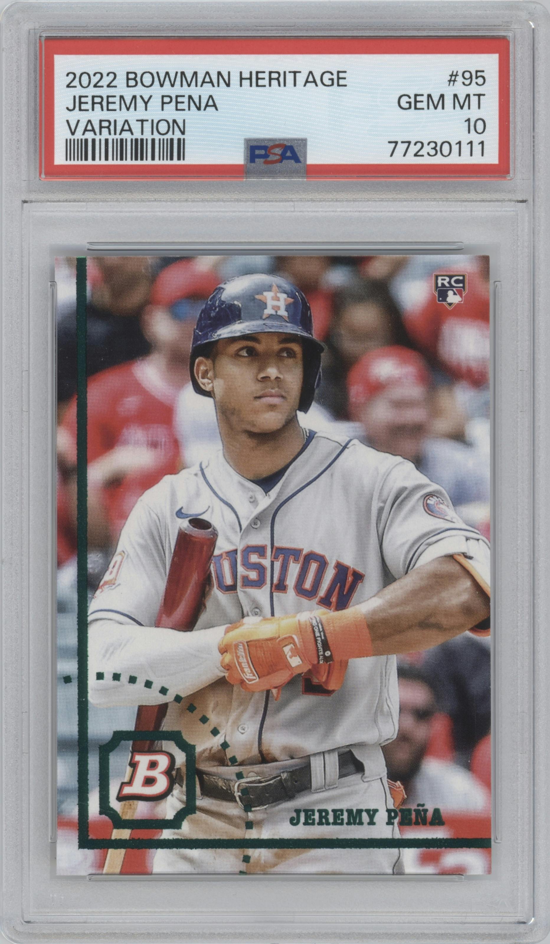 Jeremy Pena from the 2022 Bowman Heritage set graded by PSA and given an overall grade of 10.