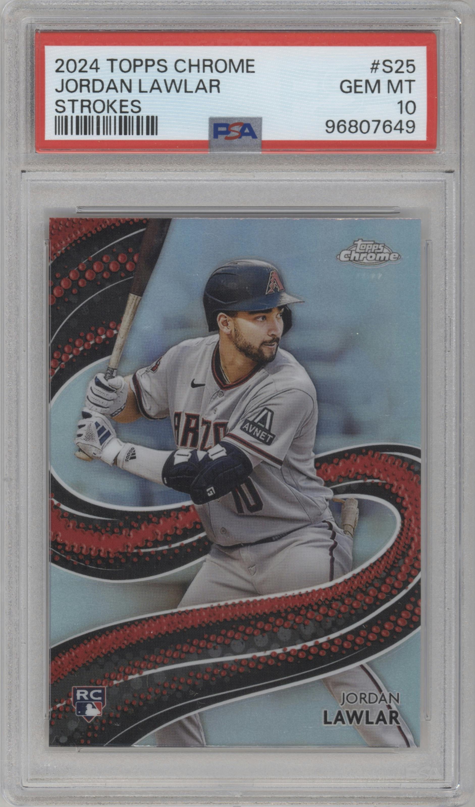 Jordan Lawlar from the 2024 Topps Chrome set graded by PSA and given an overall grade of 10.