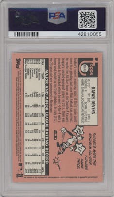 Rafael Devers from the 2018 Topps Heritage set graded by PSA and given an overall grade of 10.