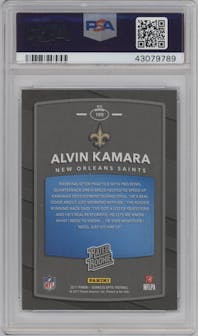 Alvin Kamara from the 2017 Panini Donruss Optic set graded by PSA and given an overall grade of 10.