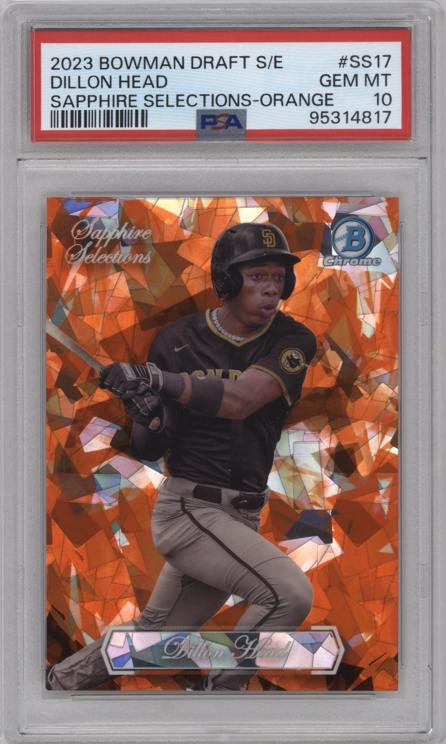 2023 Bowman Draft Sapphire Sapphire Selections Dillon Head Orange Refractor PSA 10