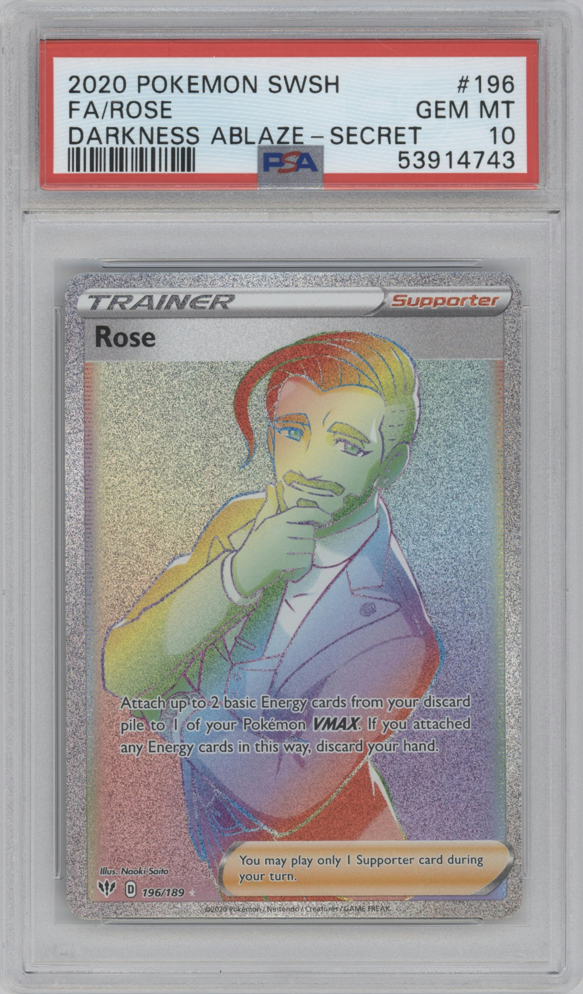 Rose  from the 2020 Pokemon SWSH set graded by PSA and given an overall grade of 10.