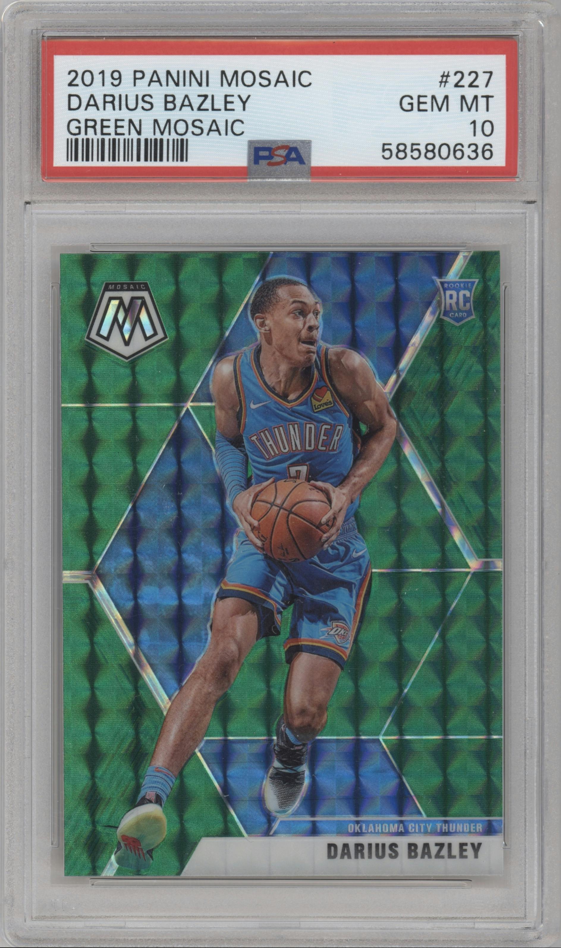 Darius Bazley from the 2019-20 Panini Mosaic  set featuring a Green Mosaic parallel graded by PSA and given an overall grade of 10.