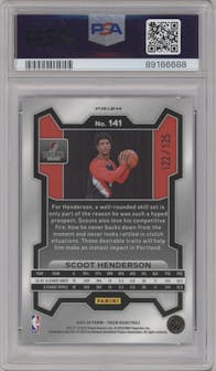Scoot Henderson from the 2023-24 Panini Prizm set featuring a Blue Ice parallel graded by PSA and given an overall grade of 10.