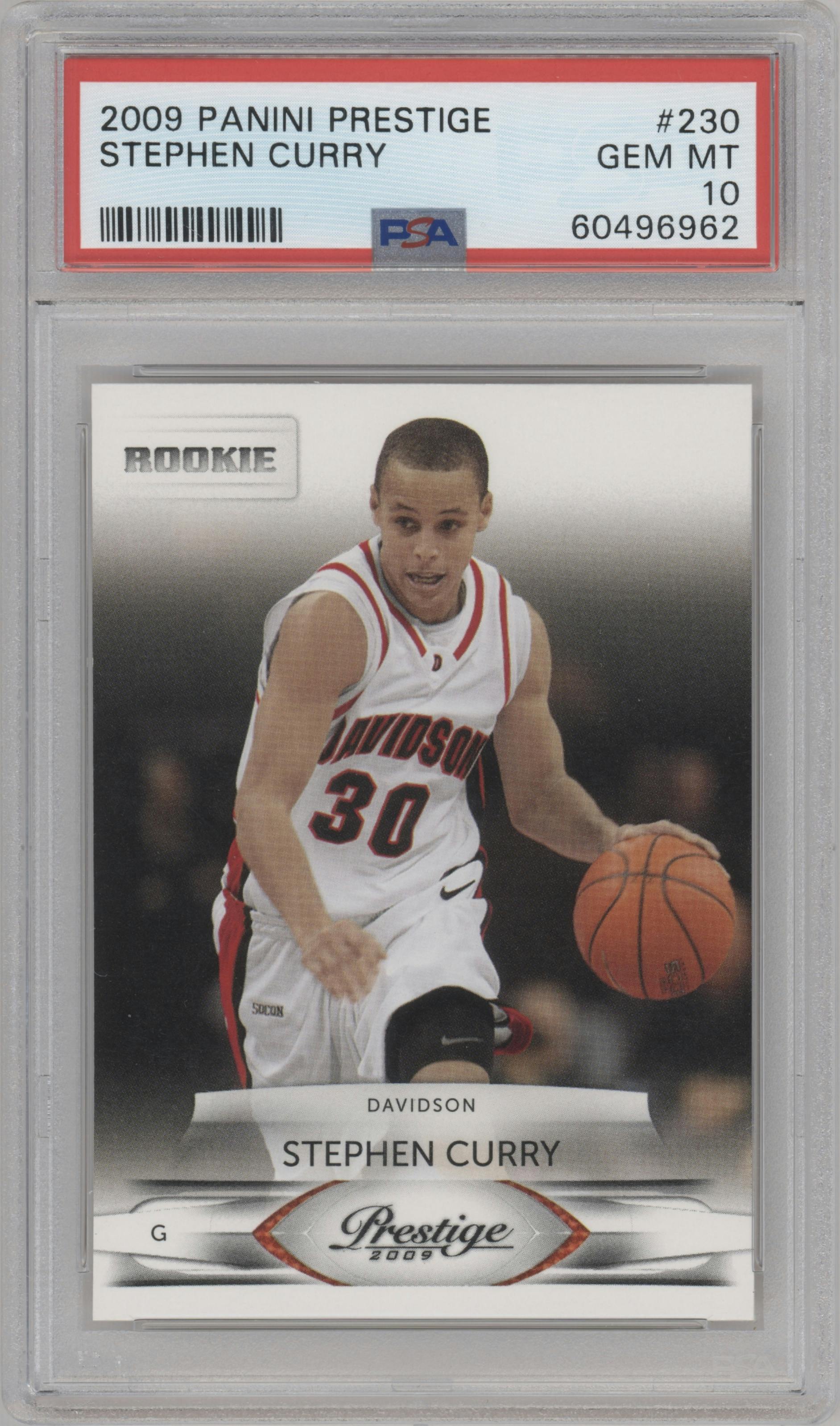 Stephen Curry from the 2009-10 Panini Prestige set graded by PSA and given an overall grade of 10.