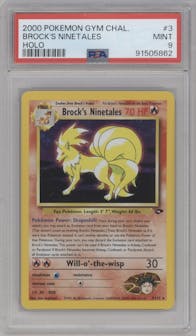 Brock's Ninetales from the 2000 Pokemon GH set graded by PSA and given an overall grade of 9.