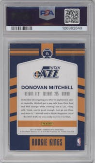 Donovan Mitchell from the 2017-18 Panini Donruss Optic set graded by PSA and given an overall grade of 9.