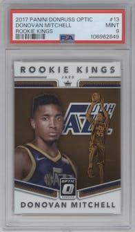 Donovan Mitchell from the 2017-18 Panini Donruss Optic set graded by PSA and given an overall grade of 9.