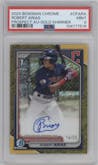 Robert Arias from the 2024 Bowman Chrome set featuring a Gold Shimmer Refractor parallel graded by PSA and given an overall grade of 9.