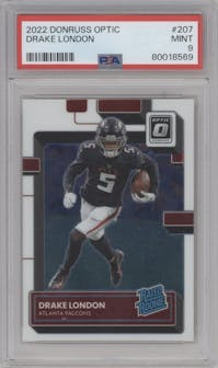 Drake London from the 2022 Panini Donruss Optic set graded by PSA and given an overall grade of 9.