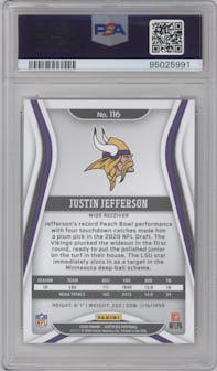 Justin Jefferson from the 2020 Panini Certified set featuring a Mirror Orange parallel graded by PSA and given an overall grade of 10.