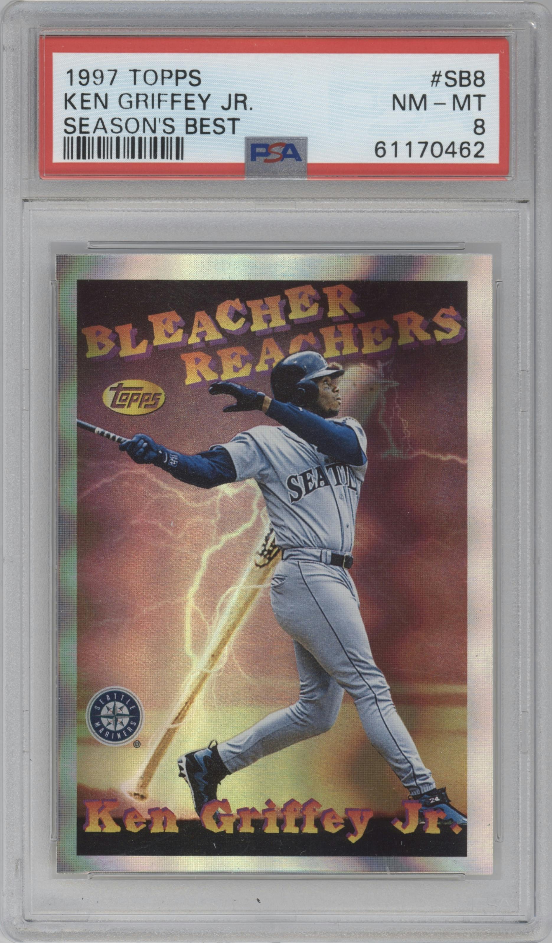 Ken Griffey Jr. from the 1997 Topps set graded by PSA and given an overall grade of 8.