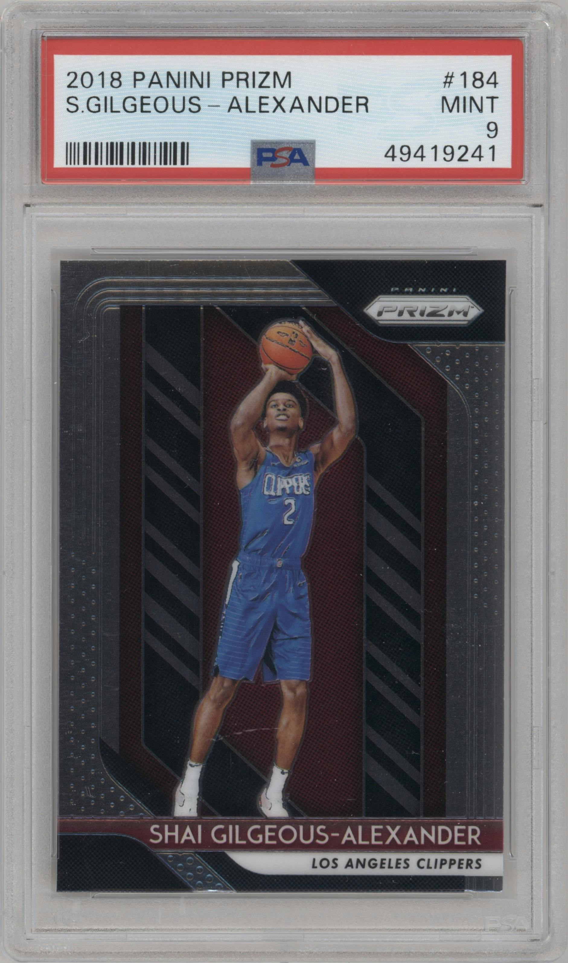 Shai Gilgeous-Alexander from the 2018-19 Panini Prizm set graded by PSA and given an overall grade of 9.