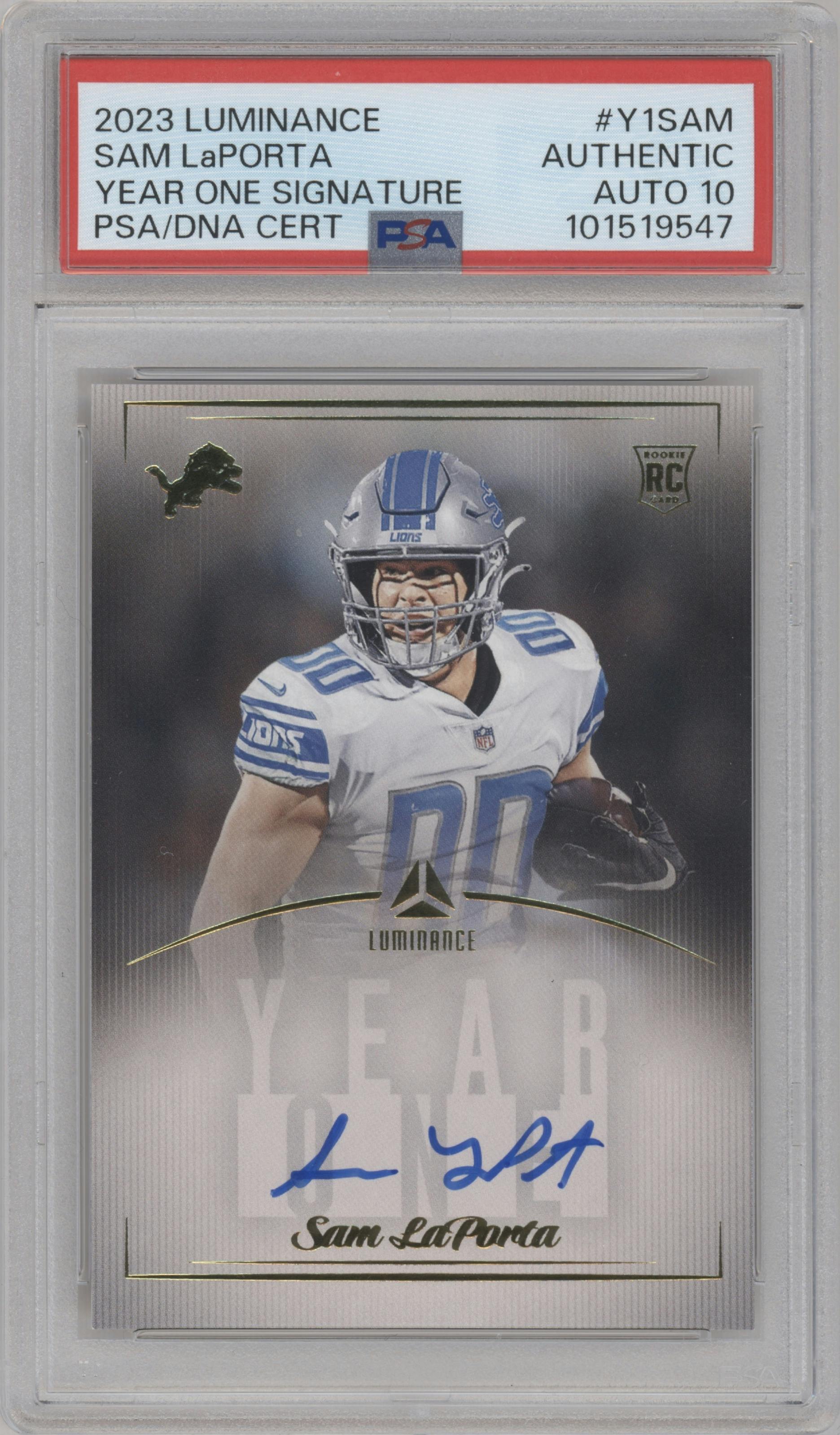 Sam LaPorta from the 2023 Panini Luminance set graded by PSA.