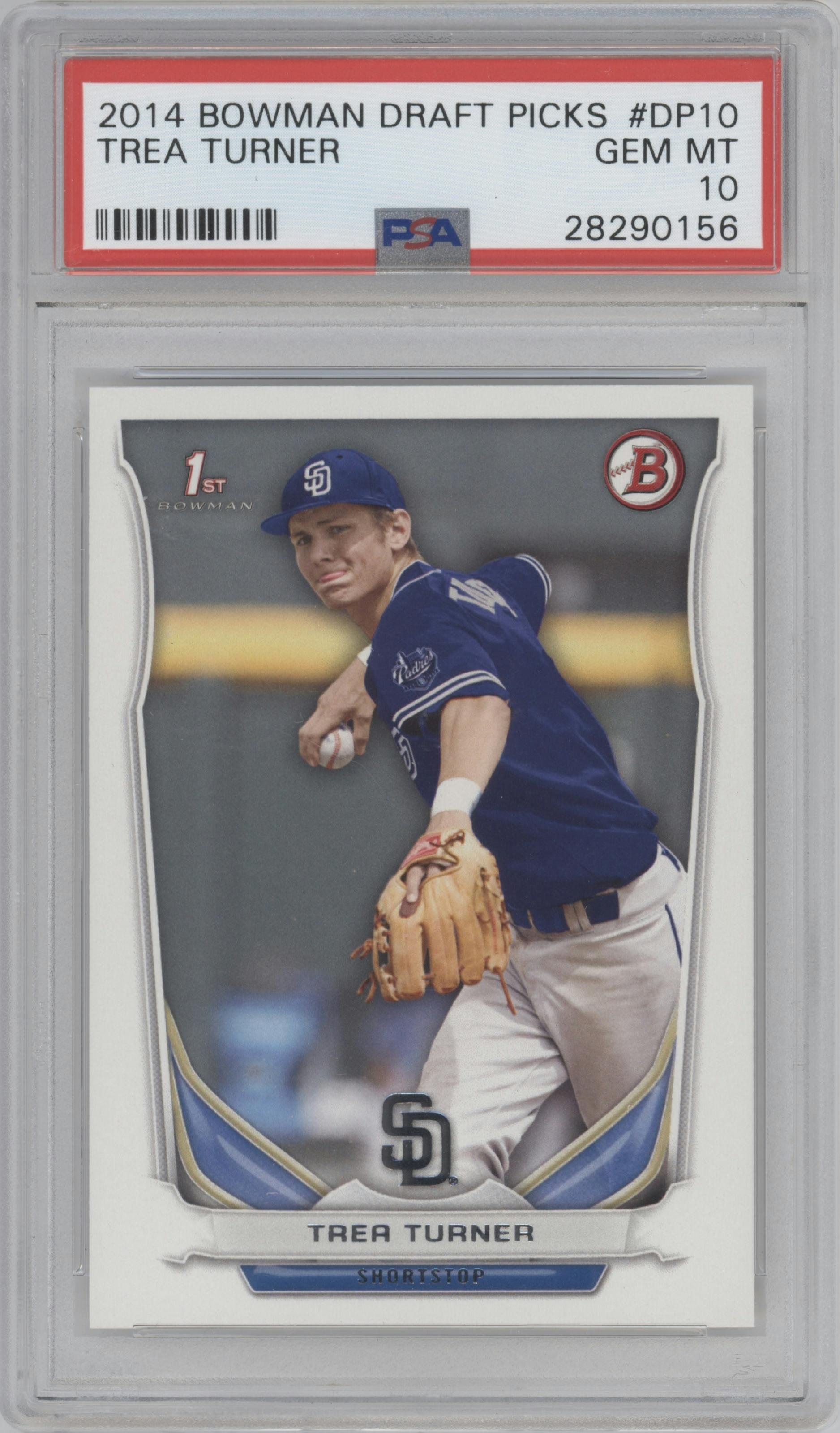 Trea Turner from the 2014 Bowman Draft  set graded by PSA and given an overall grade of 10.