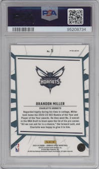 Brandon Miller from the 2023-24 Donruss Optic set featuring a Purple parallel graded by PSA and given an overall grade of 10.