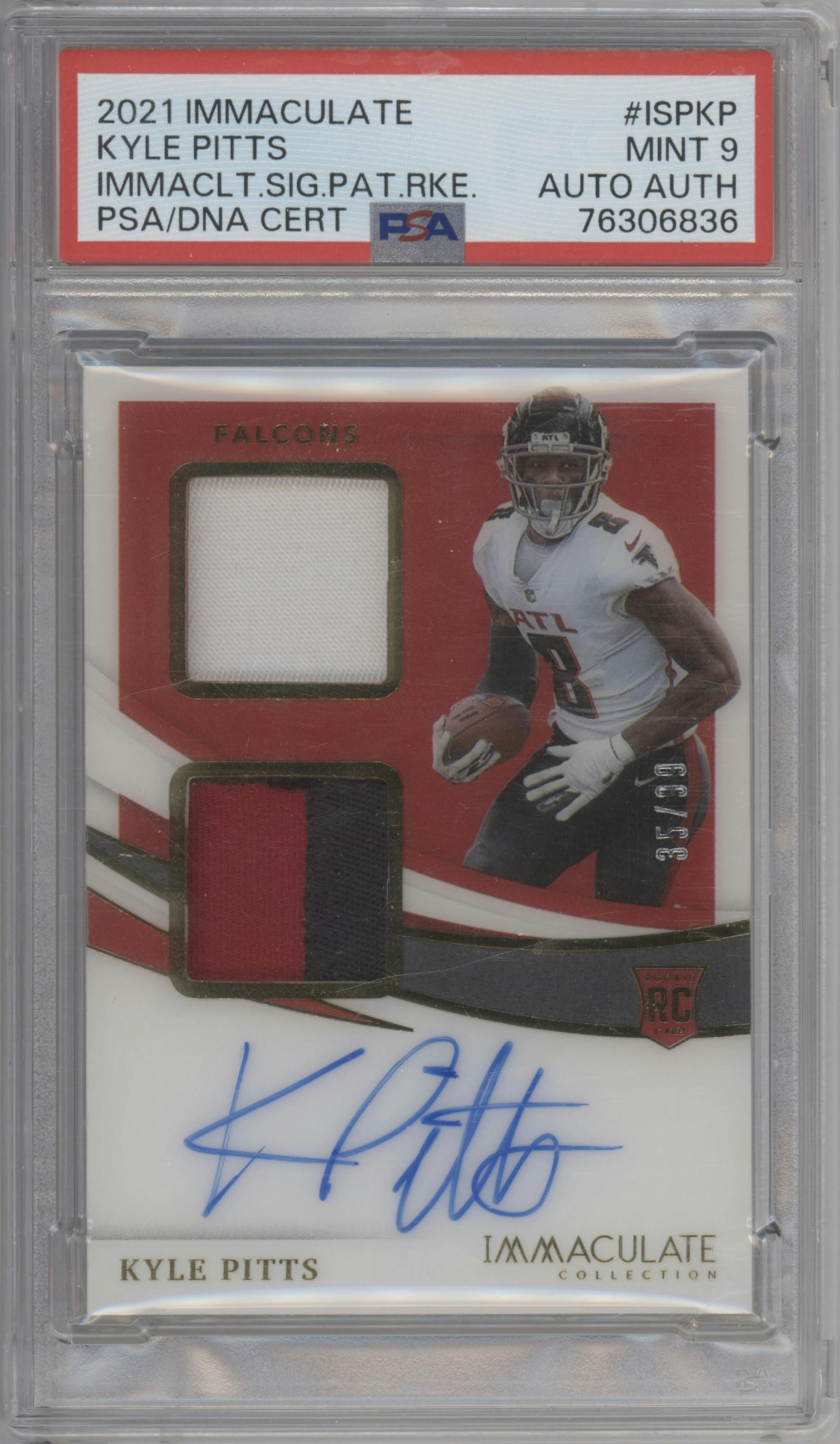 Kyle Pitts from the 2021 Panini Immaculate Collection set graded by PSA and given an overall grade of 9.
