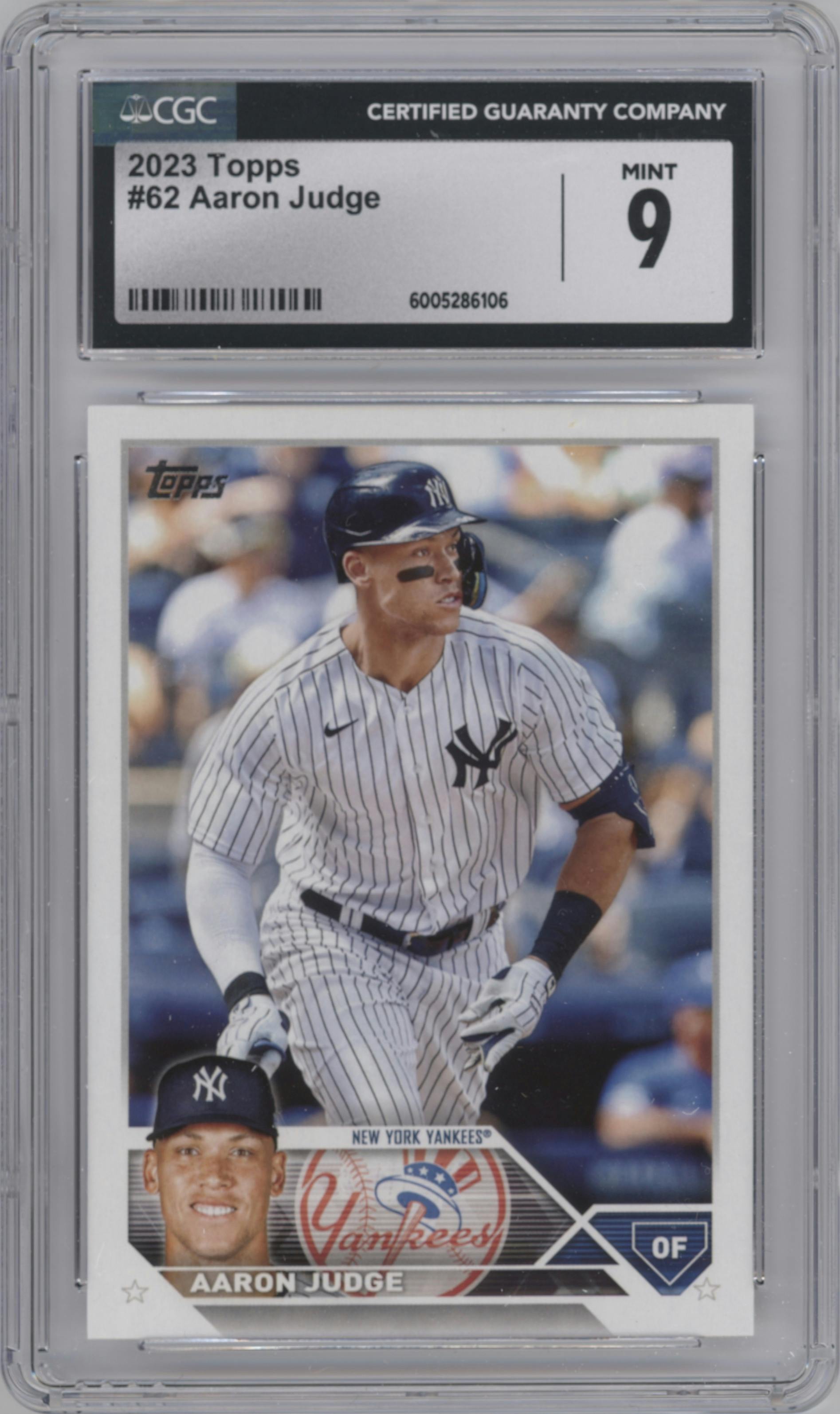 Aaron Judge from the 2023 Topps Series 1 set graded by CSG and given an overall grade of 9.