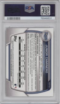 Junior Caminero from the 2023 Bowman  set graded by PSA and given an overall grade of 9.