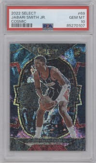 Jabari Smith Jr. from the 2022-23 Panini Select set featuring a Cosmic parallel graded by PSA and given an overall grade of 10.