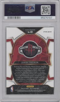 Jabari Smith Jr. from the 2022-23 Panini Select set featuring a Cosmic parallel graded by PSA and given an overall grade of 10.