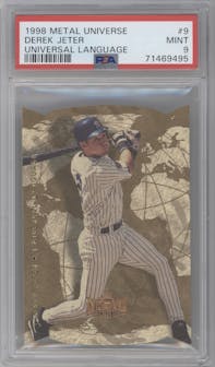 Derek Jeter from the 1998 Metal Universe set graded by PSA and given an overall grade of 9.