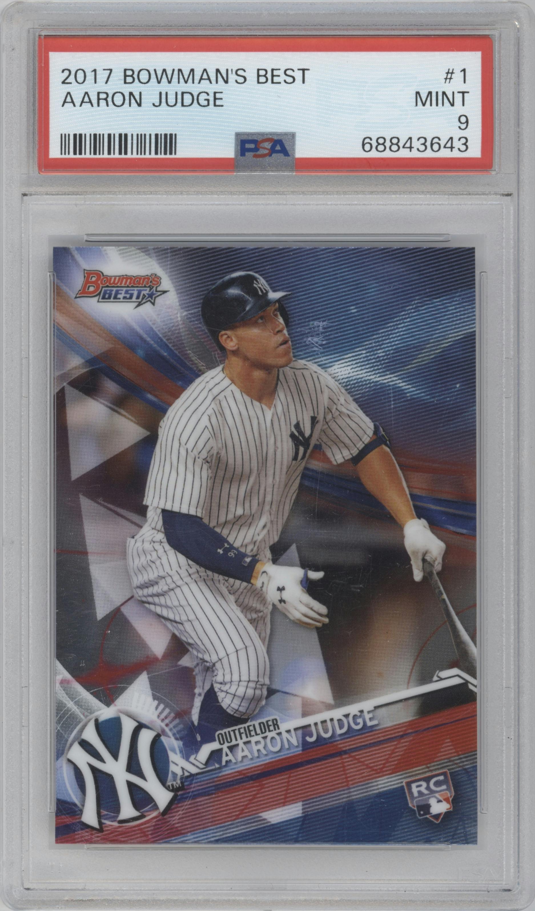 Aaron Judge from the 2017 Bowman's Best set graded by PSA and given an overall grade of 9.