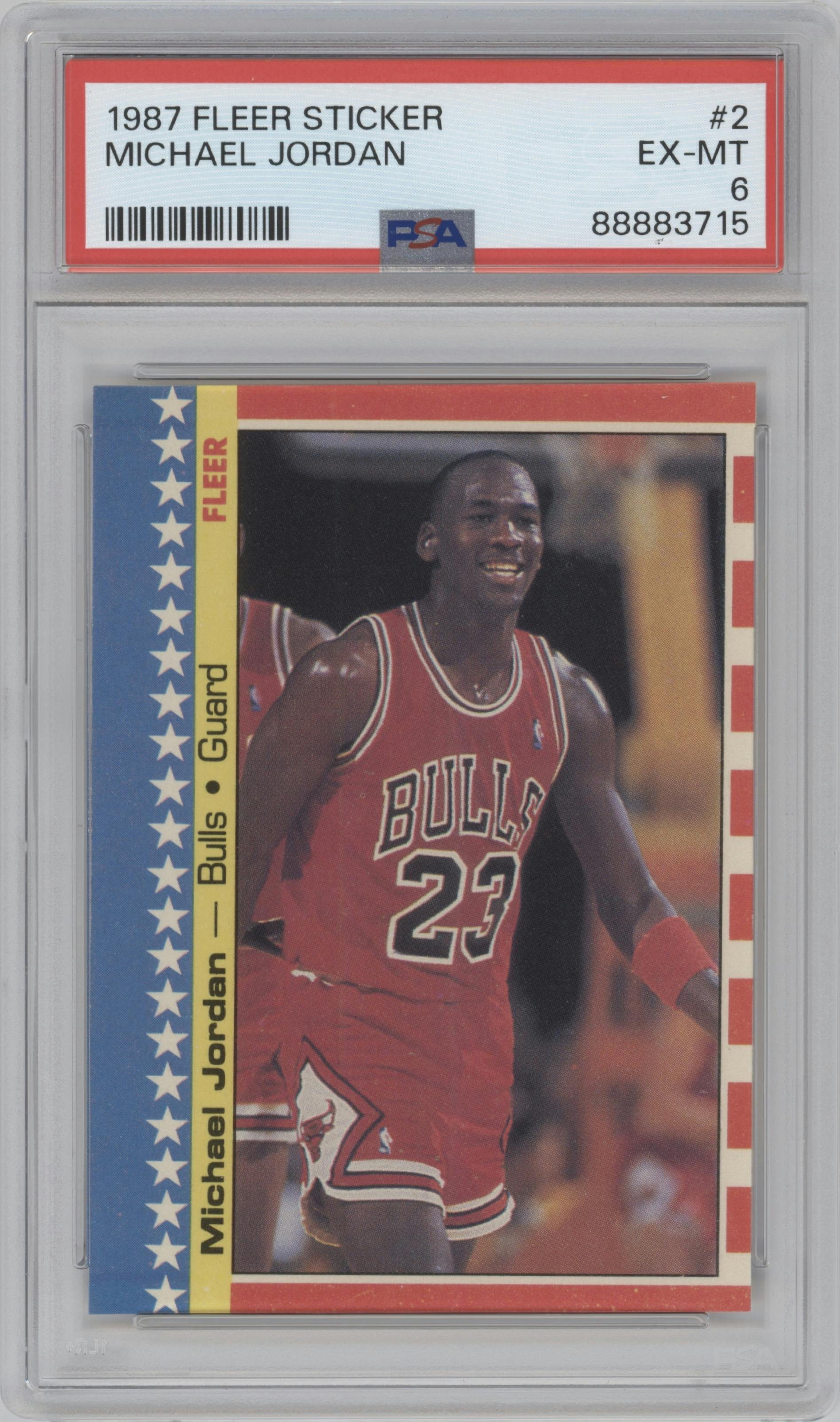 Michael Jordan from the 1987-88 Fleer set graded by PSA and given an overall grade of 6.