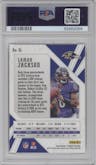 Lamar Jackson from the 2020 Panini Phoenix set featuring a Fire Burst parallel graded by PSA and given an overall grade of 8.