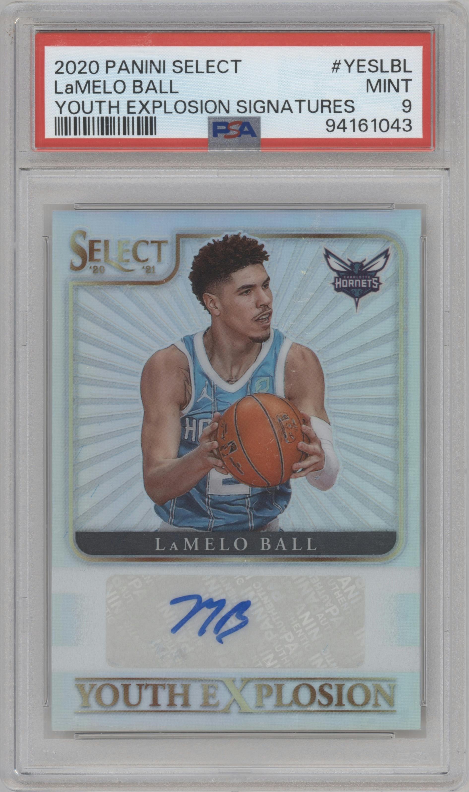 LaMelo Ball from the 2020-21 Panini Select  set graded by PSA and given an overall grade of 9.