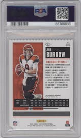 Joe Burrow from the 2020 Panini Contenders set featuring a Stub parallel graded by PSA and given an overall grade of 10.