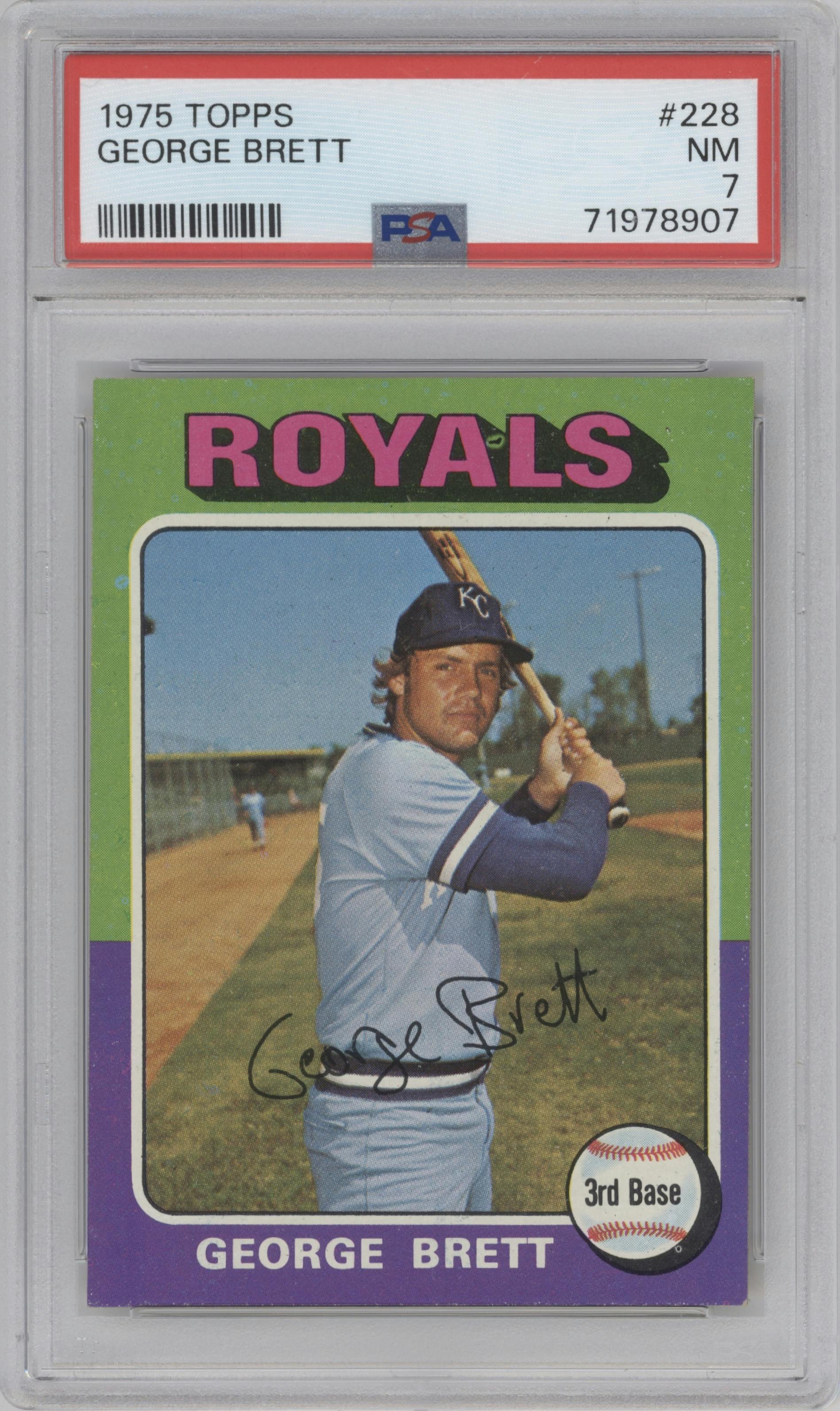 George Brett from the 1975 Topps set graded by PSA and given an overall grade of 7.