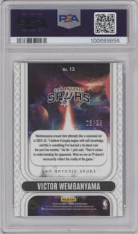 Victor Wembanyama from the 2023-24 Panini Phoenix set featuring a Blue parallel graded by PSA and given an overall grade of 9.