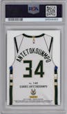 Giannis Antetokounmpo from the 2018-19 Panini Threads  set featuring a Dazzle parallel graded by PSA and given an overall grade of 10.