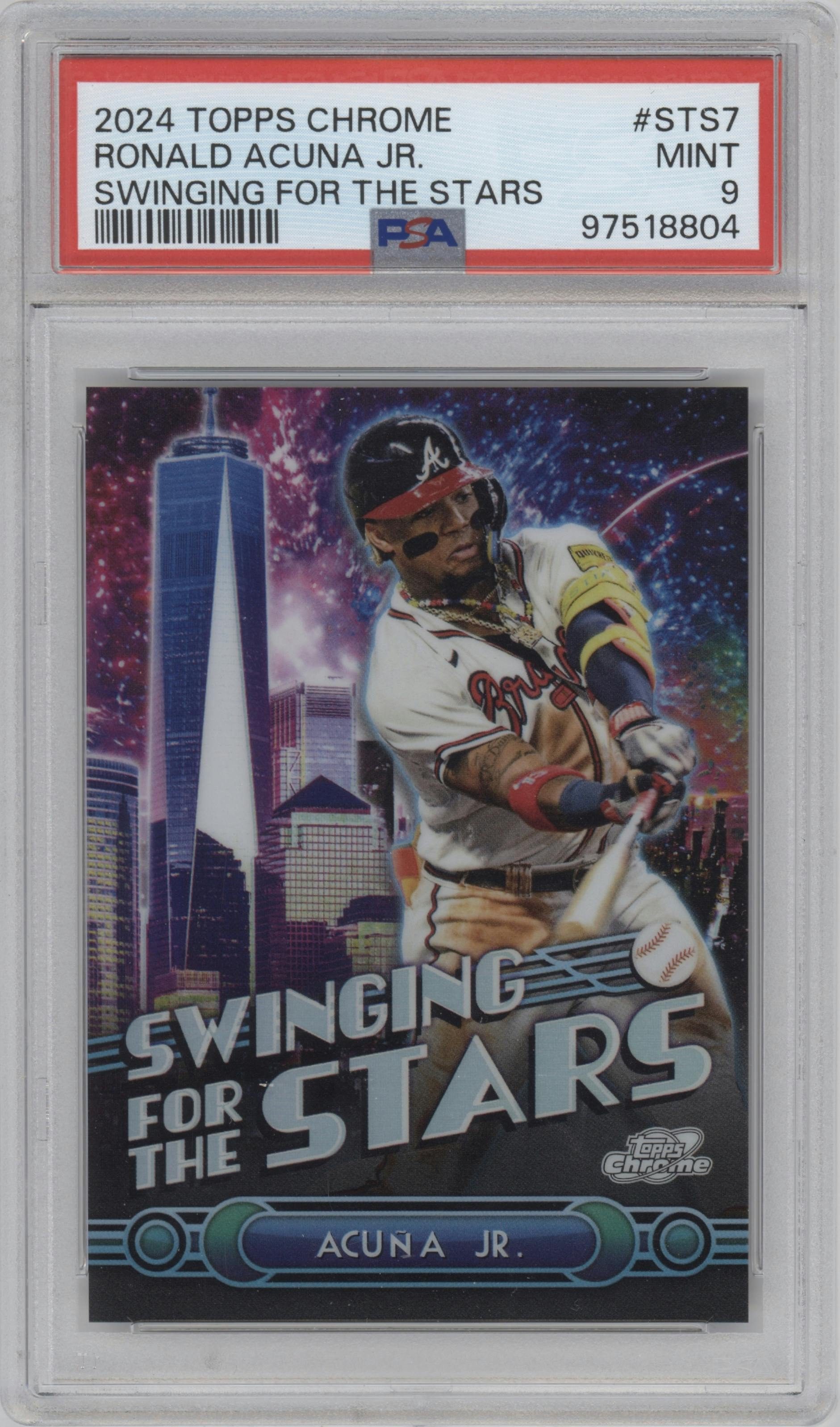 Ronald Acuna Jr. from the 2024 Topps Chrome set graded by PSA and given an overall grade of 9.
