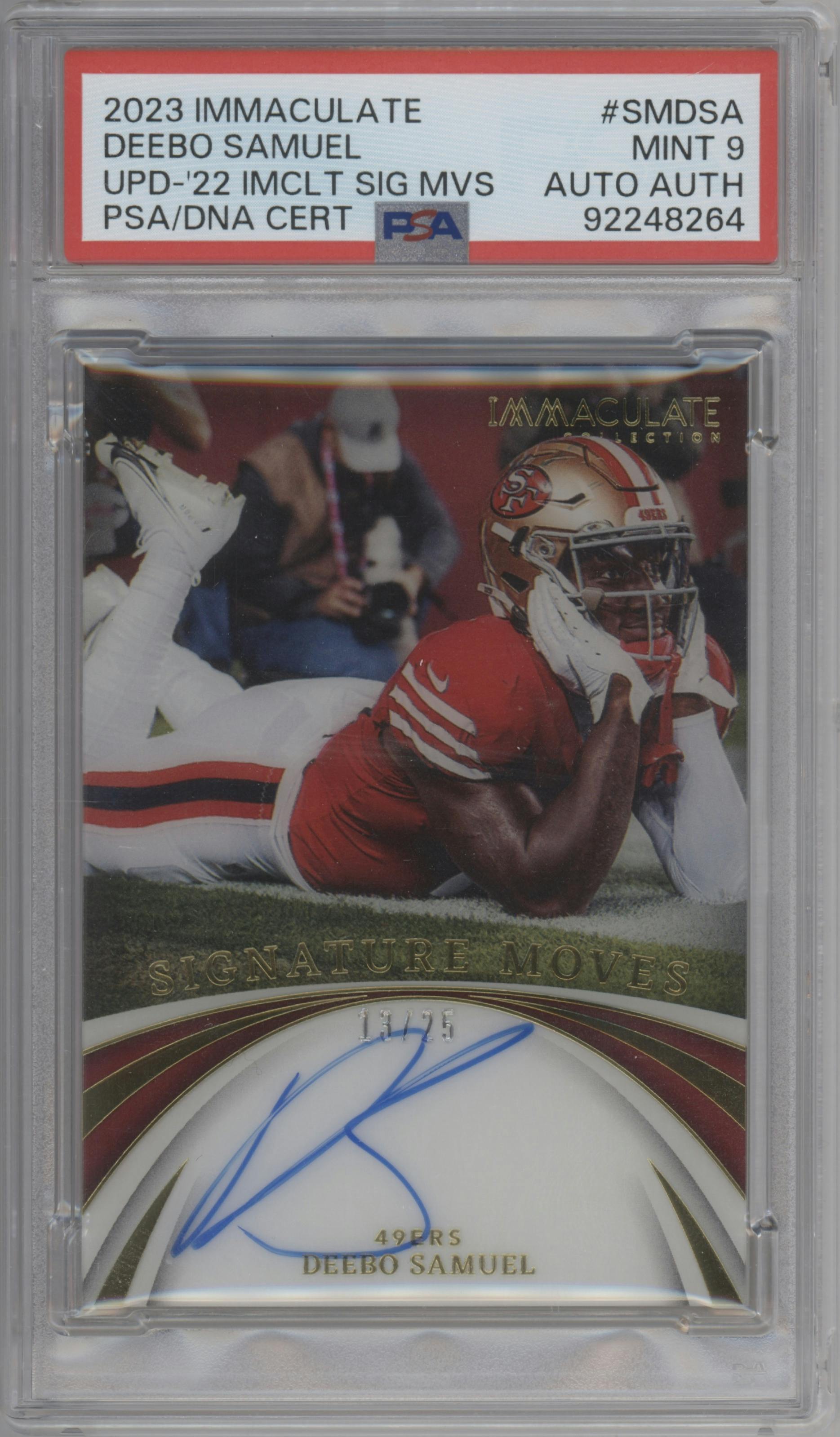 Deebo Samuel from the 2023 Panini Immaculate Collection  set graded by PSA and given an overall grade of 9.