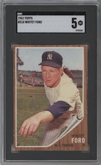 Whitey Ford from the 1962 Topps set graded by SGC and given an overall grade of 5.