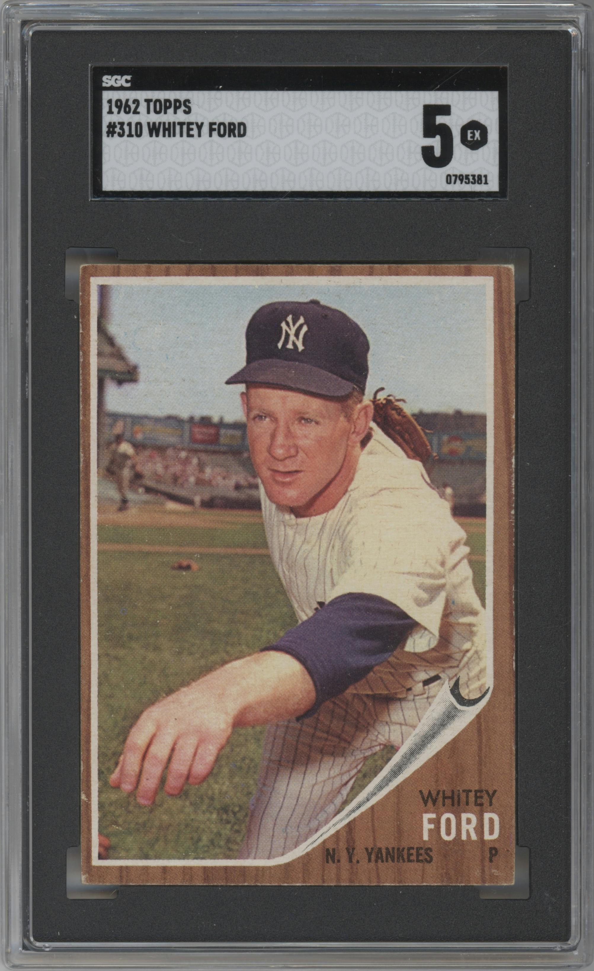 Whitey Ford from the 1962 Topps set graded by SGC and given an overall grade of 5.