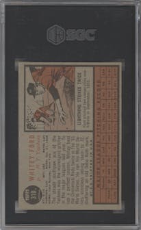 Whitey Ford from the 1962 Topps set graded by SGC and given an overall grade of 5.
