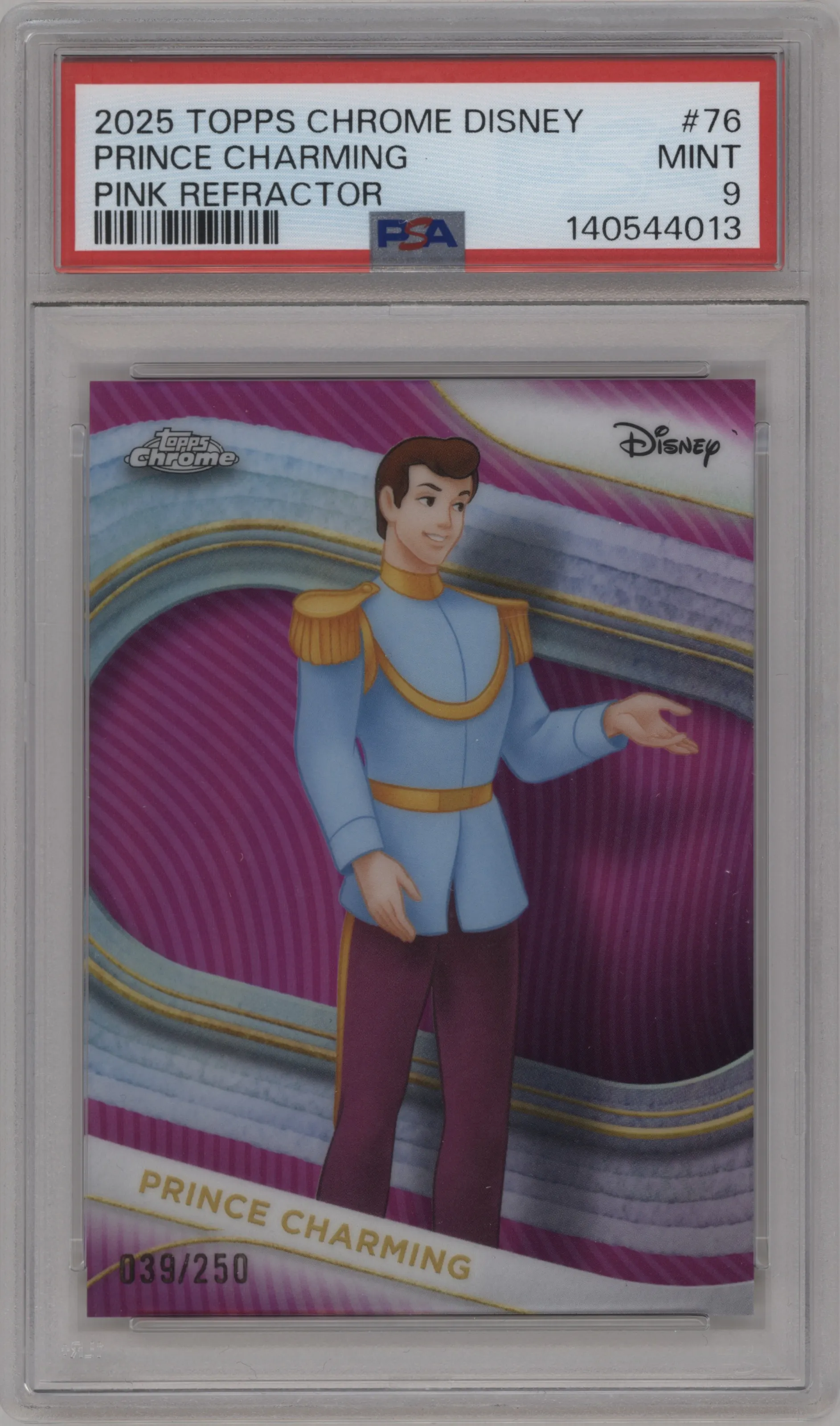 2025 Topps Chrome Disney Prince Charming Pink PSA 9