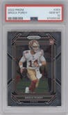 Brock Purdy from the 2022 Panini Prizm set graded by PSA and given an overall grade of 10.