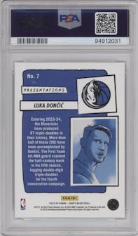 Luka Doncic from the 2023-24 Panini NBA Hoops set graded by PSA and given an overall grade of 10.