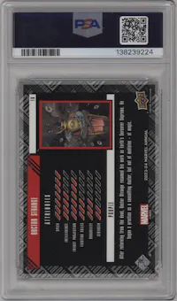 Doctor Strange from the 2023-24 Upper Deck Marvel Annual set featuring a Purple Diamond parallel graded by PSA and given an overall grade of 10.