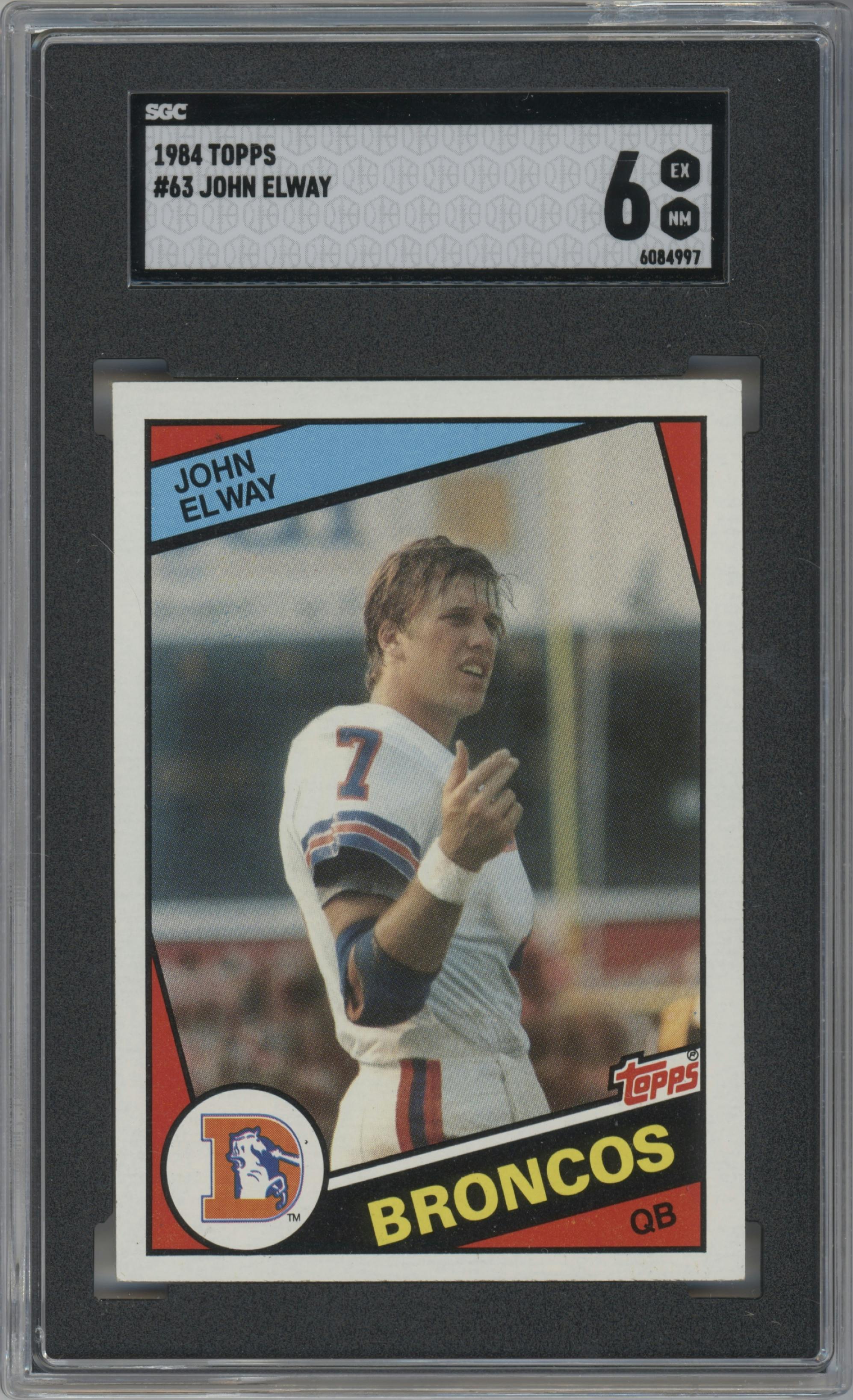 John Elway from the 1984 Topps set graded by SGC and given an overall grade of 6.