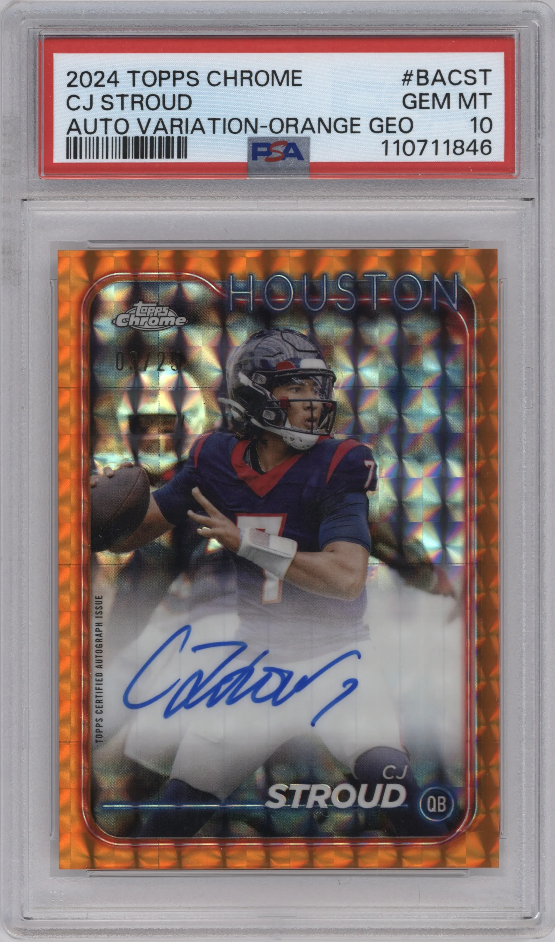 2024 Topps Chrome Auto Var. CJ Stroud Orange Geometric Refractor #BA-CST PSA 10
