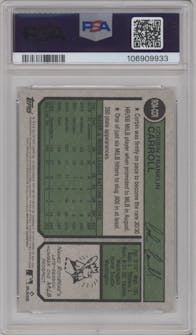 Corbin Carroll from the 2023 Topps Heritage set graded by PSA and given an overall grade of 10.