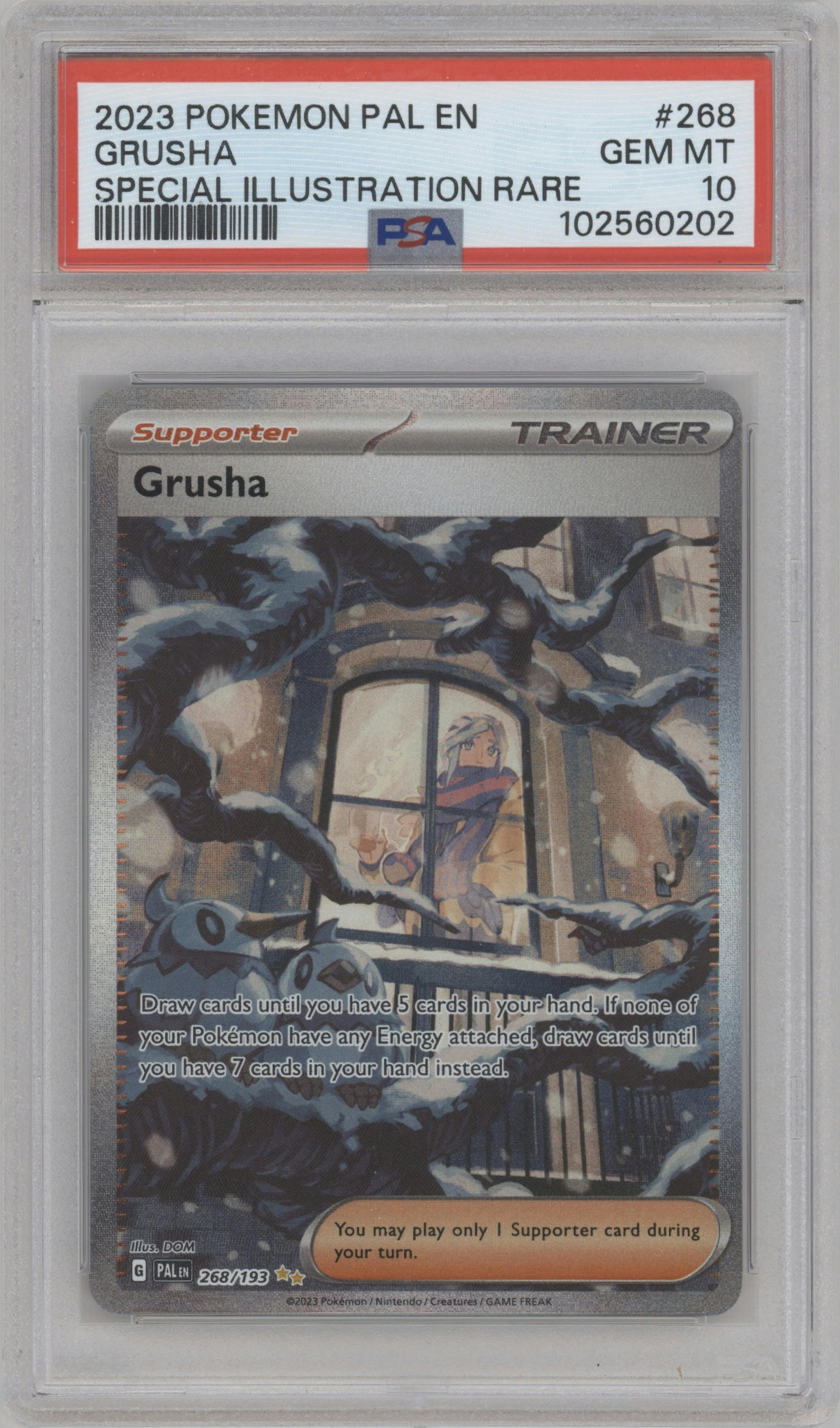 Grusha from the 2023 Pokemon SV set graded by PSA and given an overall grade of 10.